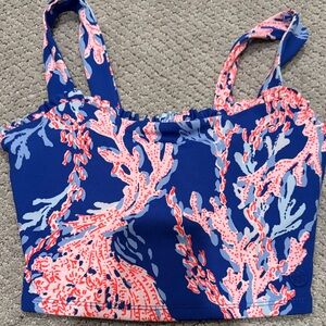 Lilly Pulitzer Luxletic Blue and Coral Ruffle Top